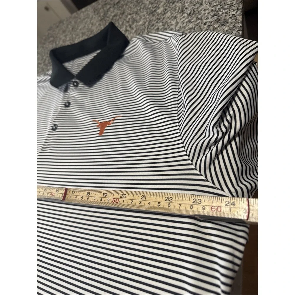 Nike Men's Dri Fit Polo Shirt XL Black White‎ Striped University Of Texas Logo